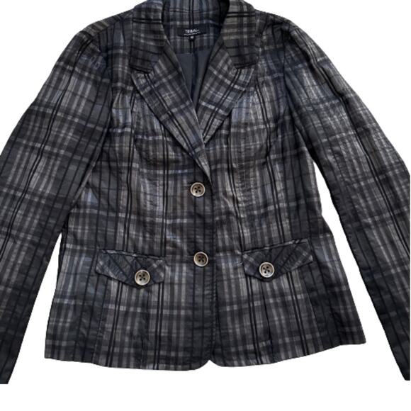 Tribal Black Gray Metallic Textured Button Front Pockets Blazer Jacket Size 10 - Picture 8 of 12